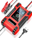 Bilbatterioplader, 12V 12A / 24V 6A bly-syre AGM LiFePO4 batterioplader, køretøjsoplader, 7-trins intelligent batterioplader med LED-display til biler, lastbiler, motorcykler og plæneklippere