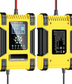Bilbatterioplader, 12V 12A / 24V 6A bly-syre AGM LiFePO4 batterioplader, køretøjsoplader, 7-trins intelligent batterioplader med LED-display til biler, lastbiler, motorcykler og plæneklippere