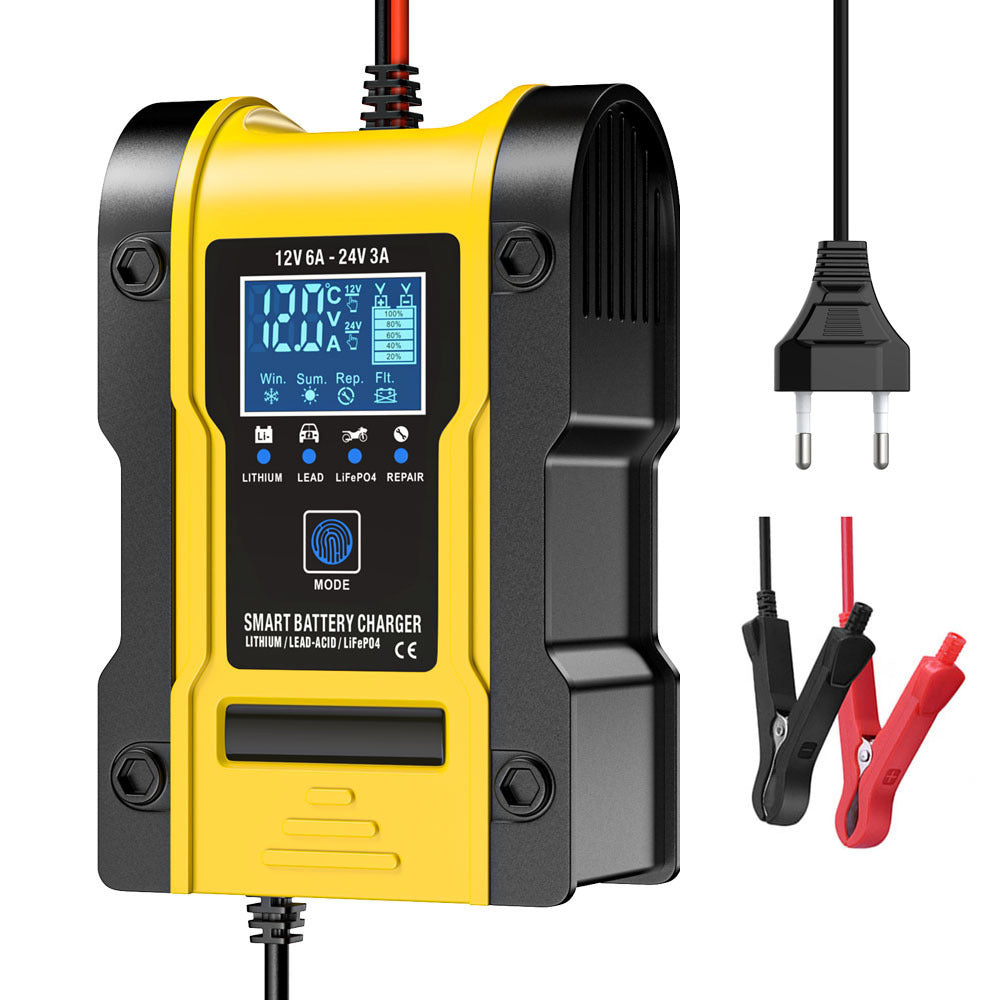 Cargador de batería para coche y motocicleta de 12V 6A / 24V 3A, cargador inteligente multifunción de reparación con detección de temperatura para baterías de plomo-ácido, AGM, gel, de ciclo profundo, de litio y LiFePO4