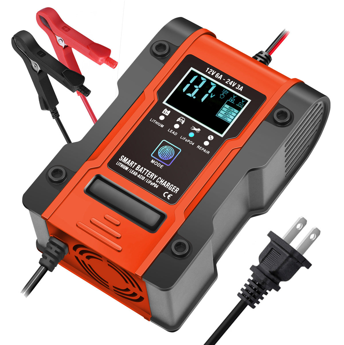Cargador de batería para coche y motocicleta de 12V 6A / 24V 3A, cargador inteligente multifunción de reparación con detección de temperatura para baterías de plomo-ácido, AGM, gel, de ciclo profundo, de litio y LiFePO4