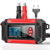 2-i-1 bilbatterioplader og tester, 12V oplader til blysyre-, AGM- og LiFePO4-batterier, køretøjsoplader, intelligent batteritester til biler, lastbiler, motorcykler og plæneklippere