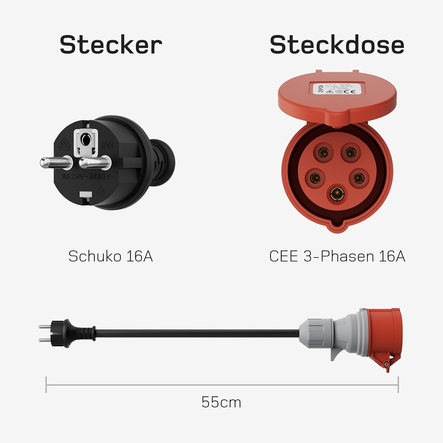 NOEIFEVO EV ladestation adapter sæt til 11KW mobil vægmonteret ladestation/EV ladestation/ladepunkt til CEE rød 32A / CEE blå 16 A / 230V husholdningsstikdåse