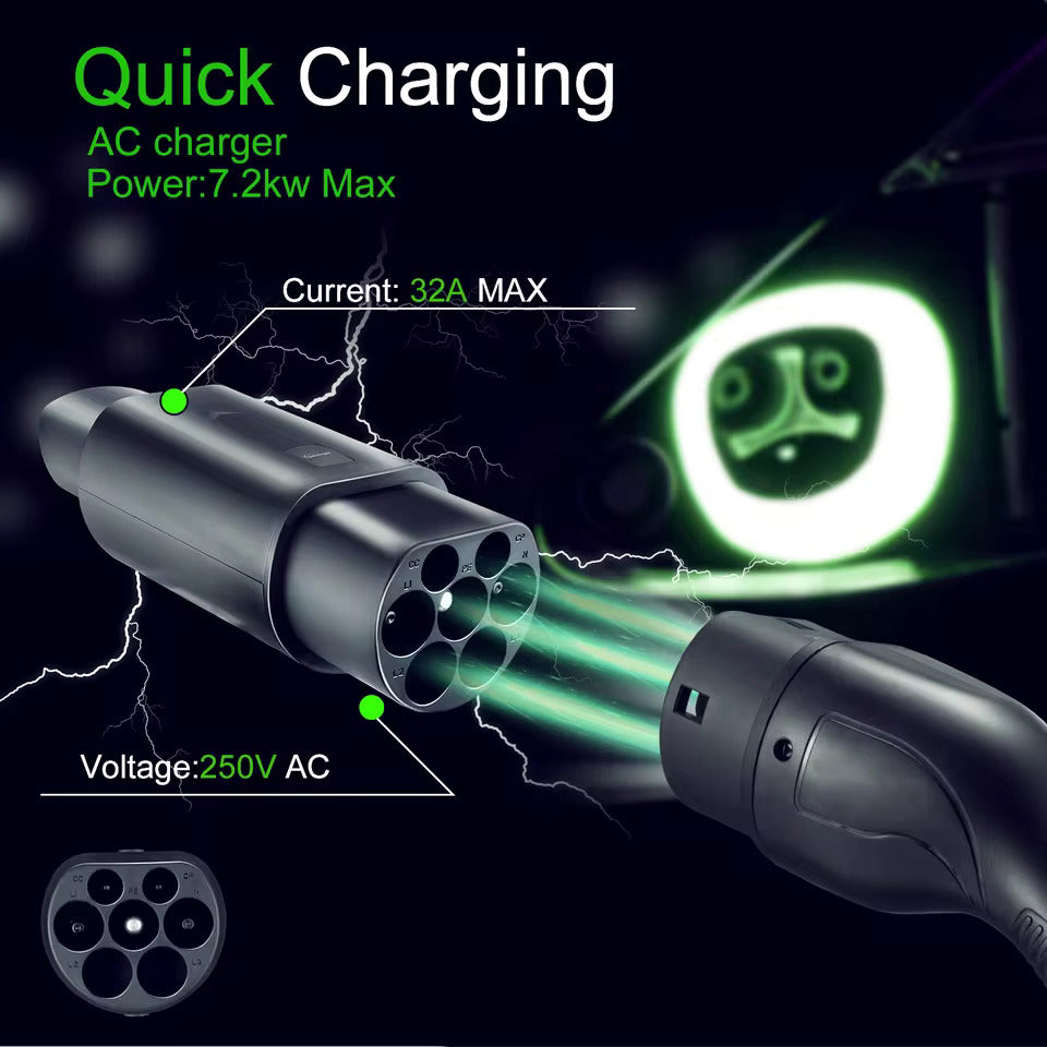 NOEIFEVO Type 2 til Tesla Adapter AC 7,2 kW 32A 220V, passer til Tesla Model S/X/3, til Type 2 AC EV-oplader til opladning af Tesla-køretøjer