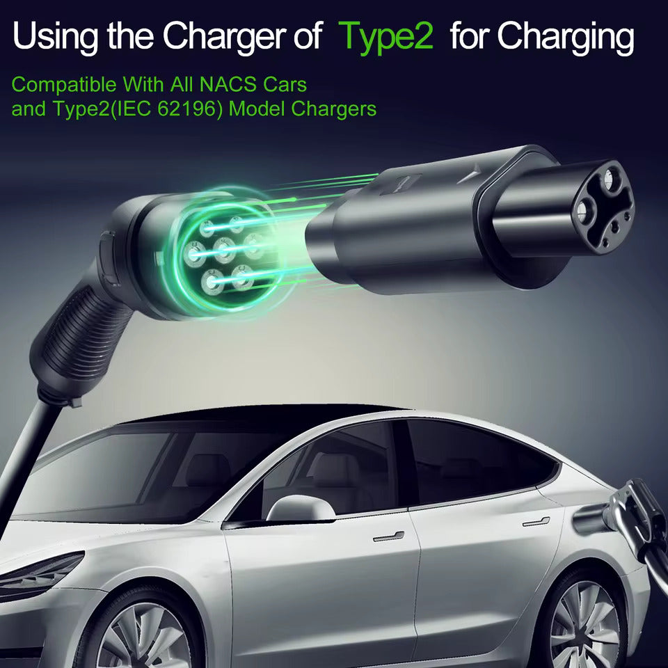 NOEIFEVO Type 2 til Tesla Adapter AC 7,2 kW 32A 220V, passer til Tesla Model S/X/3, til Type 2 AC EV-oplader til opladning af Tesla-køretøjer