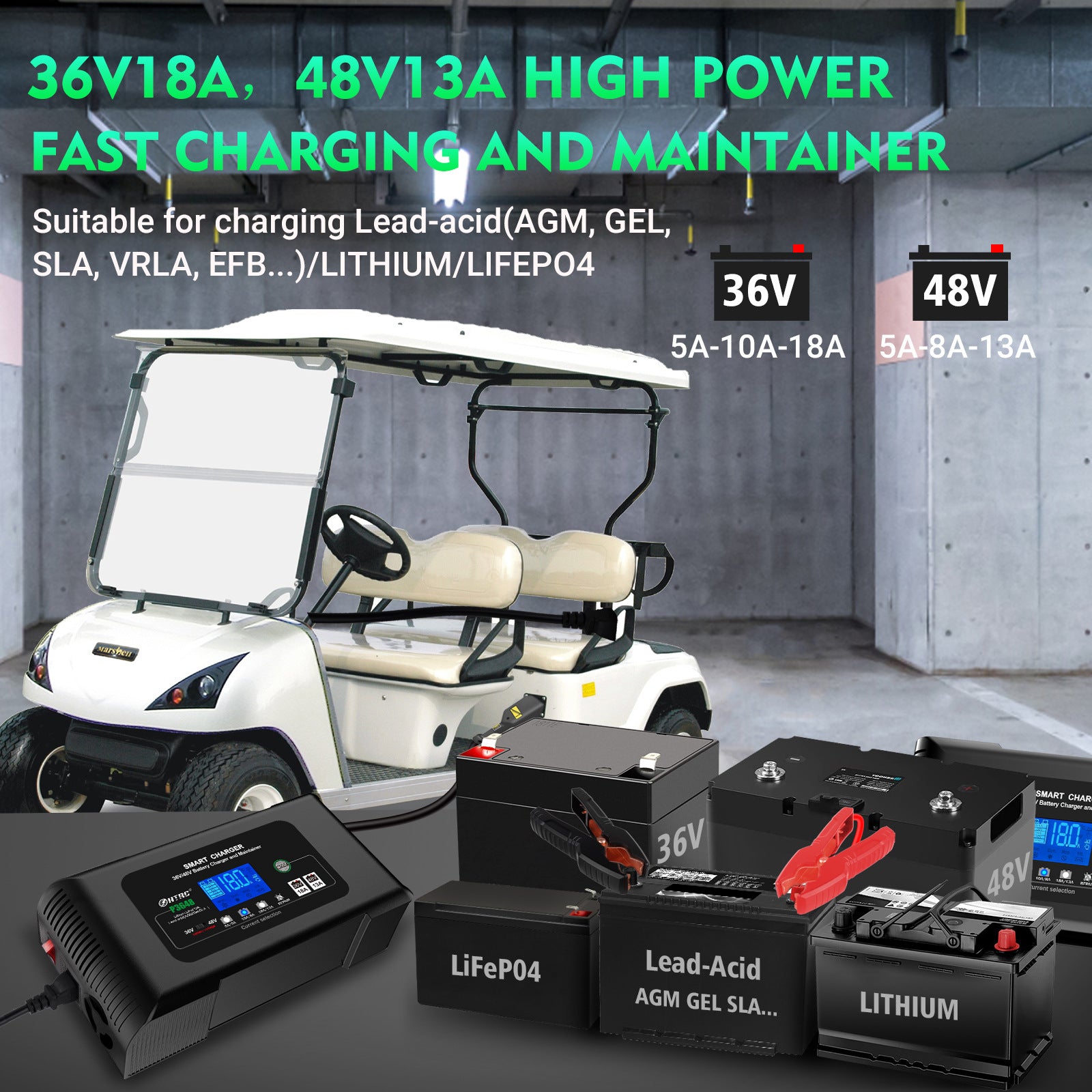 NOEIFEVO 36V18A 48V13A Nabíječka baterií pro golfové vozíky EZ-GO RXV TXT Club Car Yamaha pro lithium-lifepo4-olověné baterie