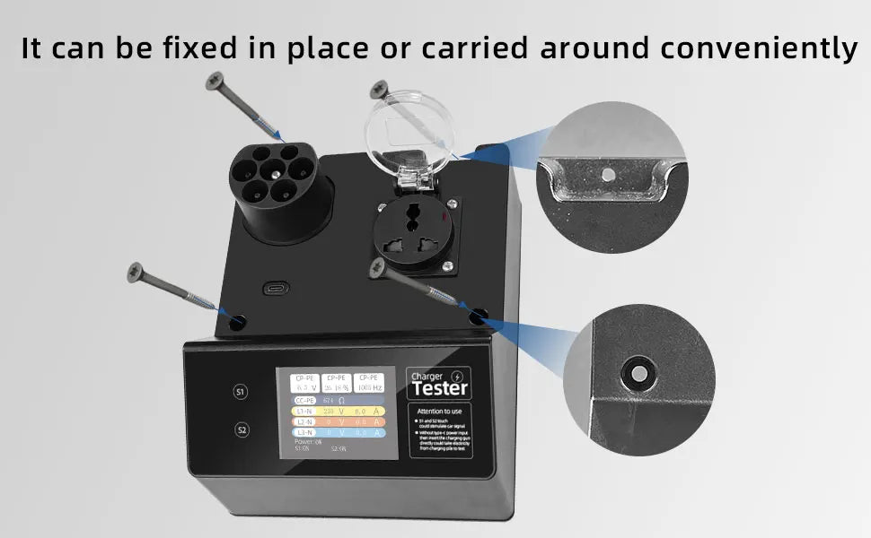 Type-2 EV-ladestation tester med LED-indikator – 32A kortvarig belastning, S1/S2 køretøjssignal-simulering, IP54, til EU-standard ladestationer