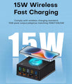 NOEIFEVO 160W 5-port USB nabíječka, 15 W bezdrátová nabíjecí stanice, PD 65W QC3.0 Type-C rychlá nabíječka, kompatibilní s iPhone, MacBookem, Samsungy, notebooky a všemi chytrými telefony a elektrickými zařízeními