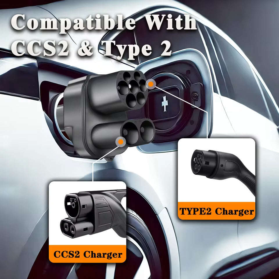 NOEIFEVO CCS2 ja Tyyppi 2 Tesla NACS EV-latausadapteri, AC 32A DC 400A, yhteensopiva Tesla Model 3/X/Y kanssa, valmistettu Yhdysvalloissa, CCS2-yhdistelmäadapteri, tukee CCS2- ja Tyyppi 2-latureita