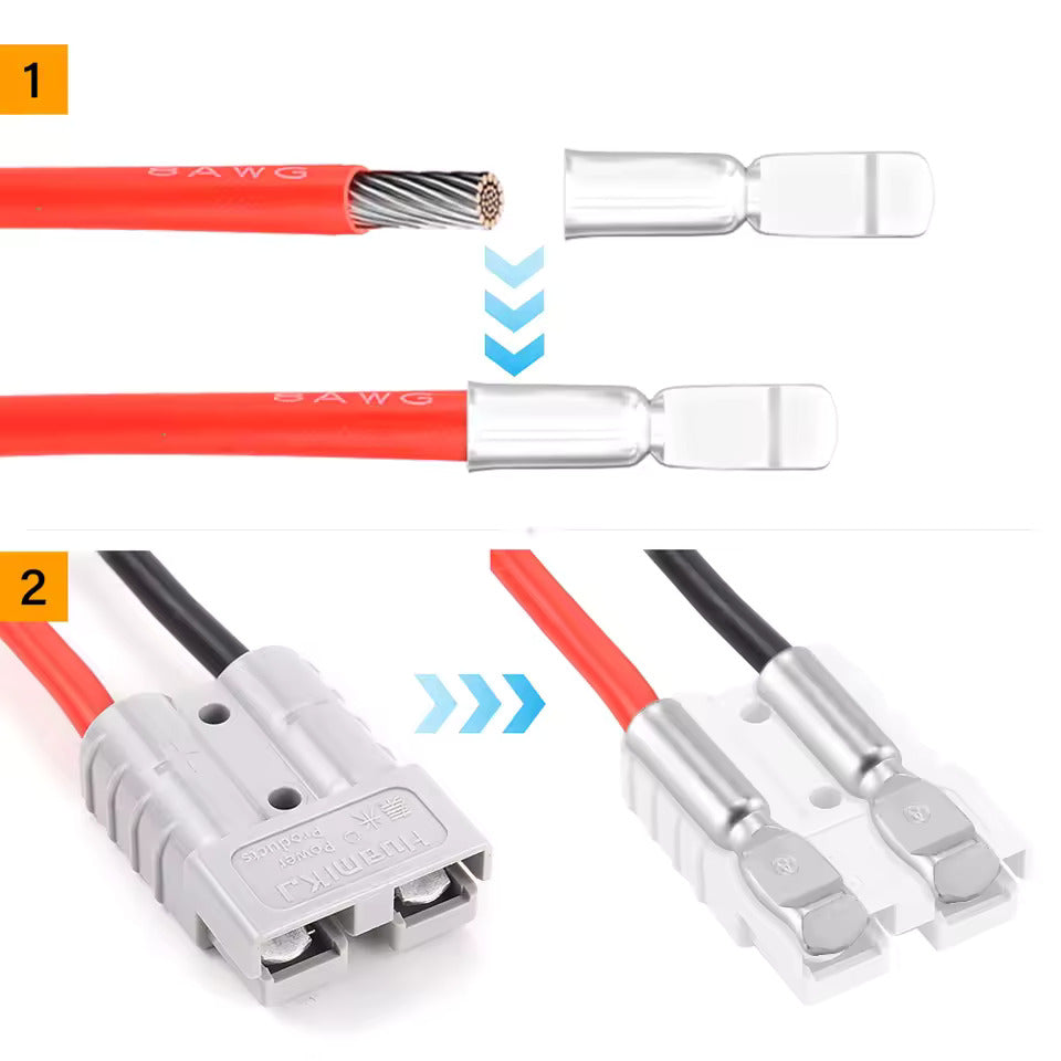 2 stk. batterikontakter, Anderson 50A/120A til M8 batteristrømsforbindelse, 2AWG/4AWG/7AWG/8AWG/12AWG elektriske kabler