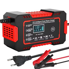 ​Názov: 12V 6A Impulzné opravné nabíjačky s LCD displejom, inteligentná nabíjačka pre automobily a motocykle​