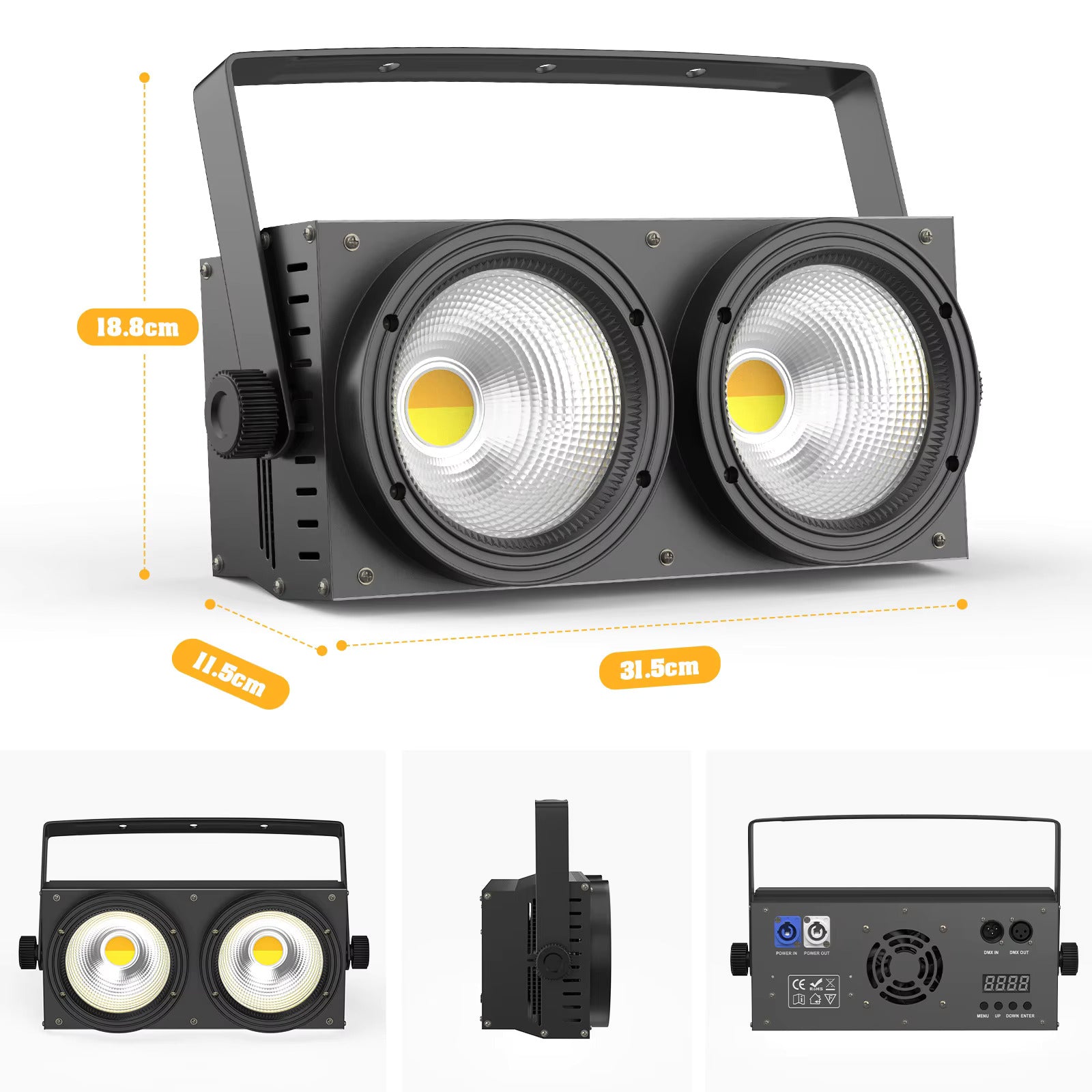 4 Stück 200W COB Par Scheinwerfer 2x100W Blinder Beleuchtung 2-Augen LED 2IN1 COB Kalt-/Warmweiß Party Bar DMX Bühnenbeleuchtung