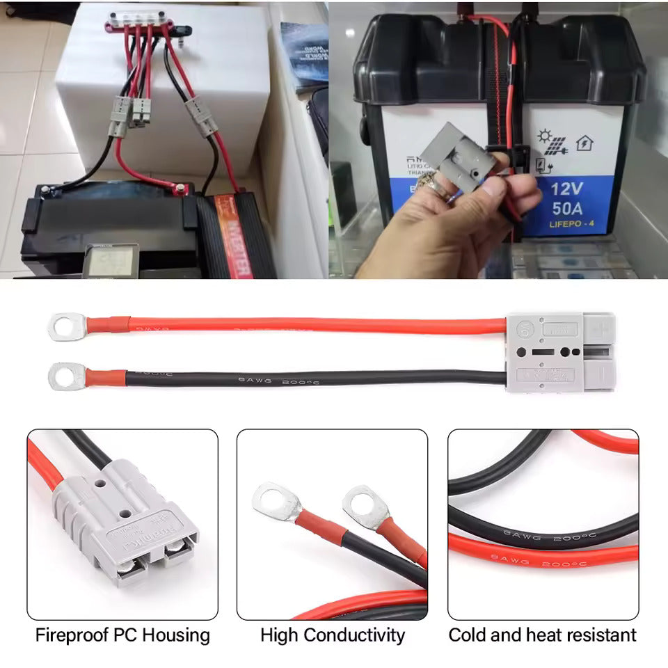 2 stk. batterikontakter, Anderson 50A/120A til M8 batteristrømsforbindelse, 2AWG/4AWG/7AWG/8AWG/12AWG elektriske kabler
