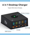 NOEIFEVO 160W 5-port USB nabíječka, 15 W bezdrátová nabíjecí stanice, PD 65W QC3.0 Type-C rychlá nabíječka, kompatibilní s iPhone, MacBookem, Samsungy, notebooky a všemi chytrými telefony a elektrickými zařízeními