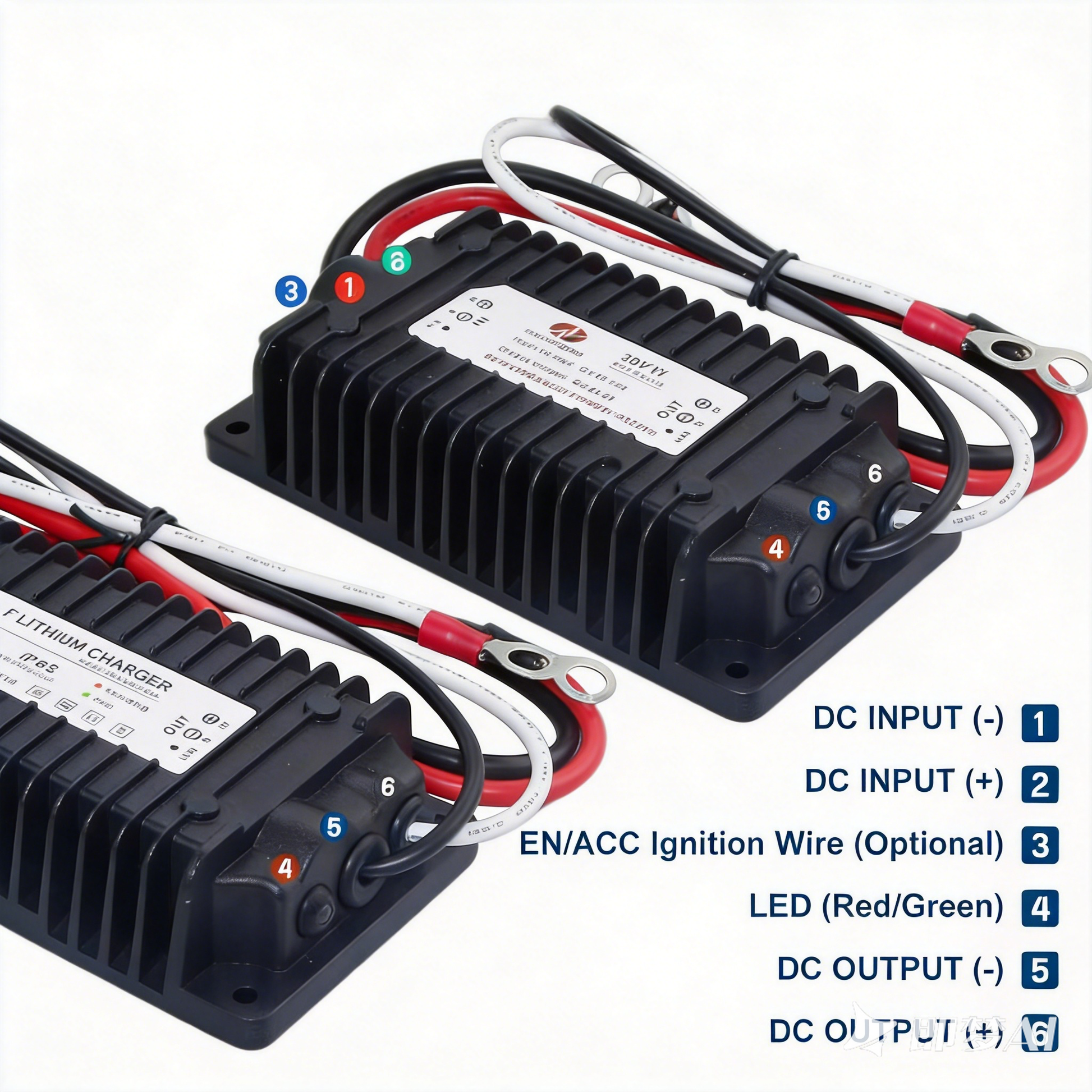 NOEIFEVO Vandtæt DC 10-36V til 14,6V 29,2V 43,8V LiFePO4 lithium-batterioplader til autocampere, både, biler og dual-batteri-energilagringssystemer
