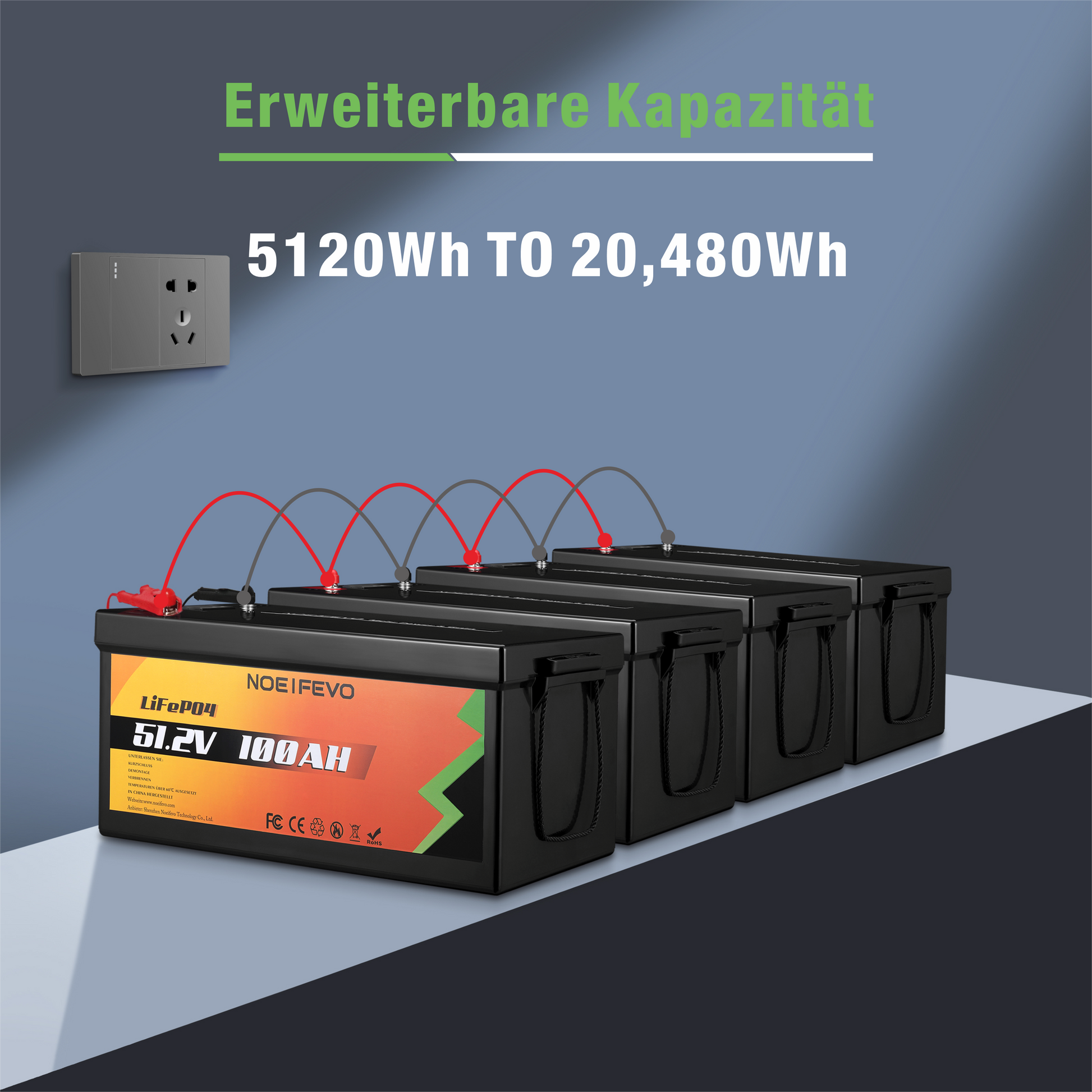 NOEIFEVO D48100 51,2V 100AH lithiumjernfosfatbatteri LiFePO4-batteri med 100A BMS