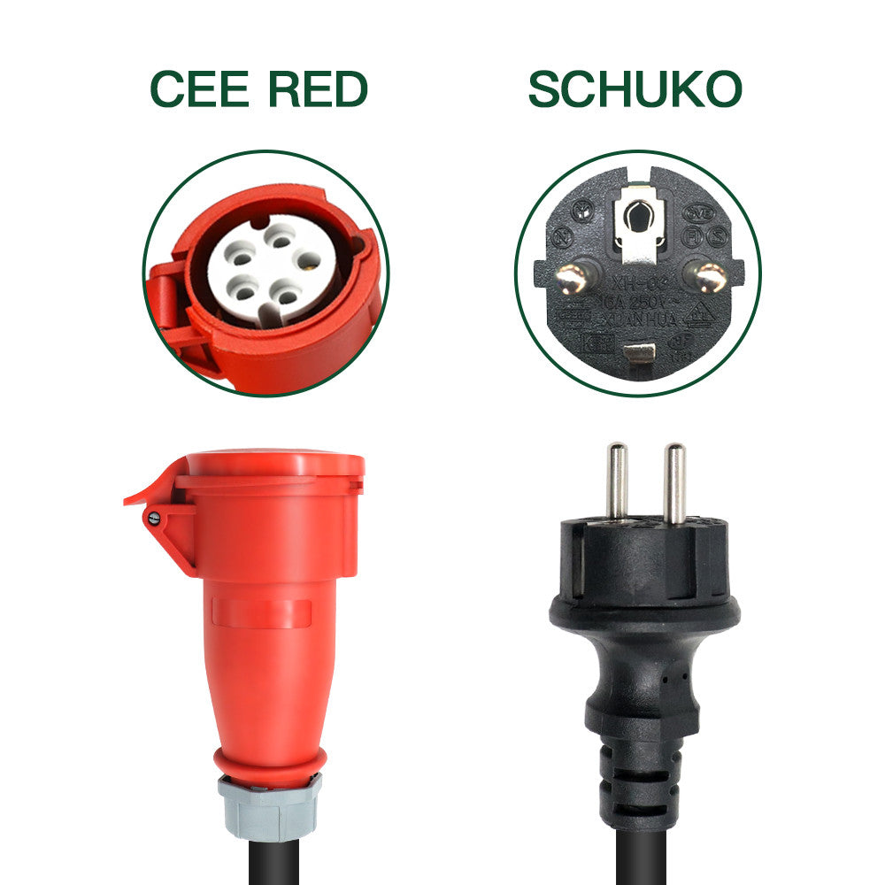 Tipo 2 móvil EV Cable de carga con adaptador Schuko , 11KW 16A 3 Fase Vehículos Eléctricos Estación de carga